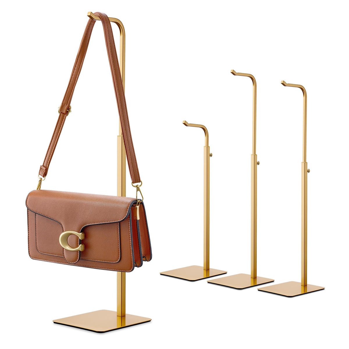 niffgaff 4 Pack Adjustable Purse Holder: Handbag Display Stand, Hanger Rack for Bags, Purses and Wreaths, Tabletop Closet Desk Retail Vendor Display Stand, Gold
