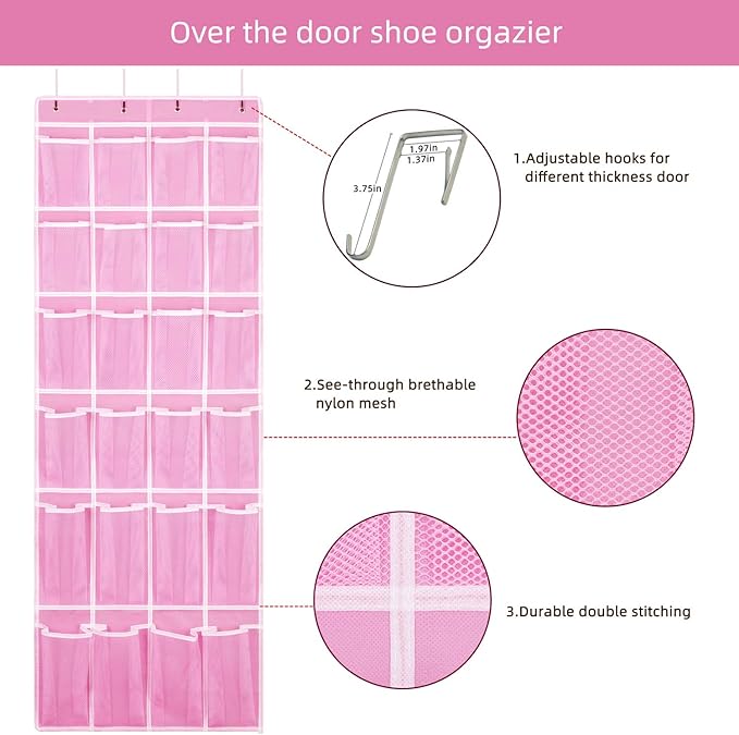 2 Pack Hanging Shoe Organizer，Over Door Shoe Organizer