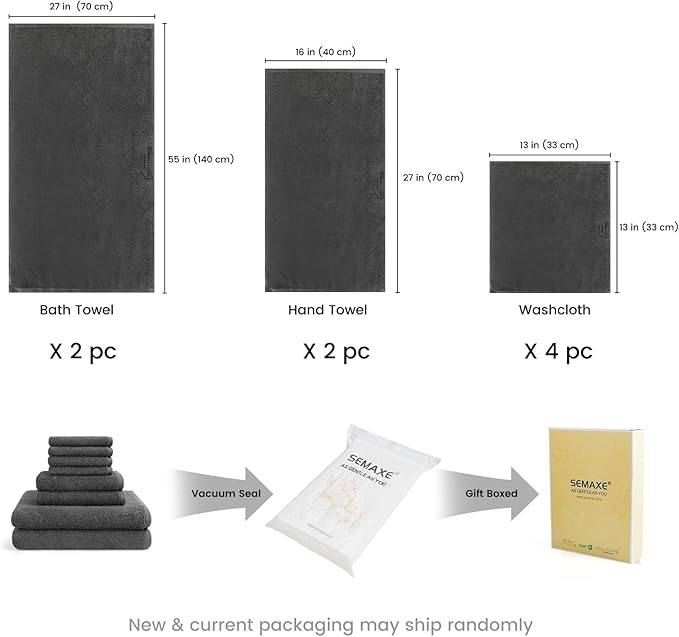 SEMAXE Bathroom Towel Set, 8-Piece Gray Cotton Towels