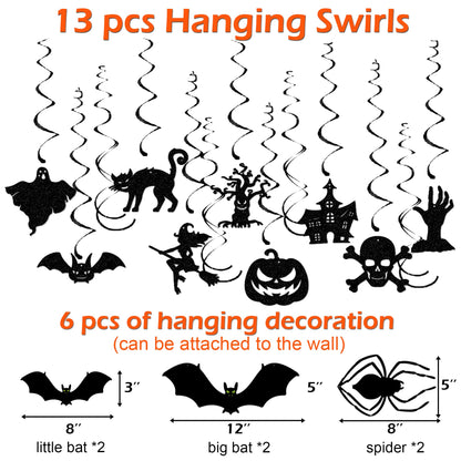 Halloween Decor Indoor - Hanging Swirl Ceiling & Wall Party Decor with Bats, Spiders, Pumpkins, Skulls, Ghosts Banner Halloween Decorations Indoor Outdoor Supplies