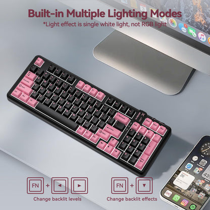 AUSDOM 98Pro Silent Mechanical Keyboard, Wireless Hot Swappable Gaming Keyboard with Backlit,Gasket Structure,Pre-lubed Tactile Switches,2.4GHz/Type-C/Bluetooth Custom Keyboards (Green & White-Silent)