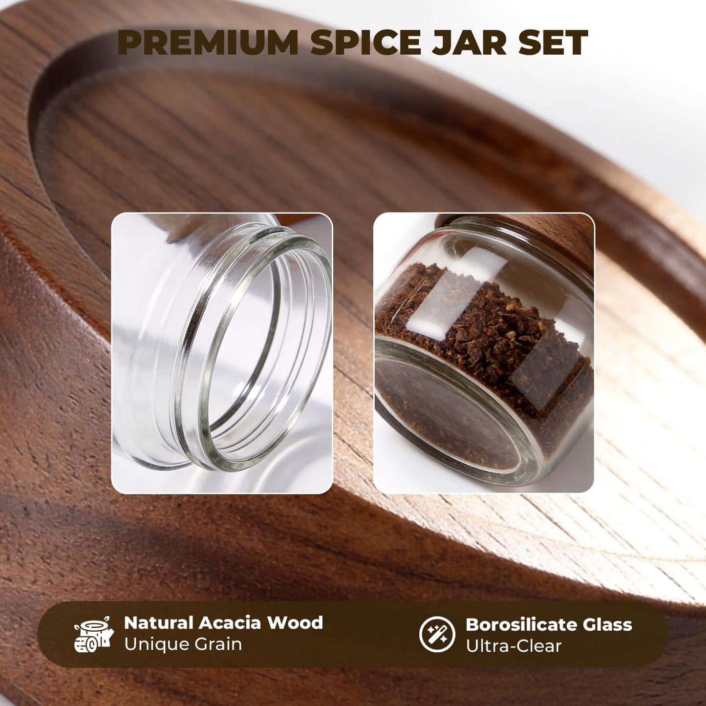 Kalnsa 6 Pack 4 oz Glass Jars with Lids, Small Mason Jars with Airtight Acacia Wood Lid, Mini Glass Spice Jars for Kitchen Pantry Organization, 4oz Small Containers for Coffee Sugar Tea & Candy