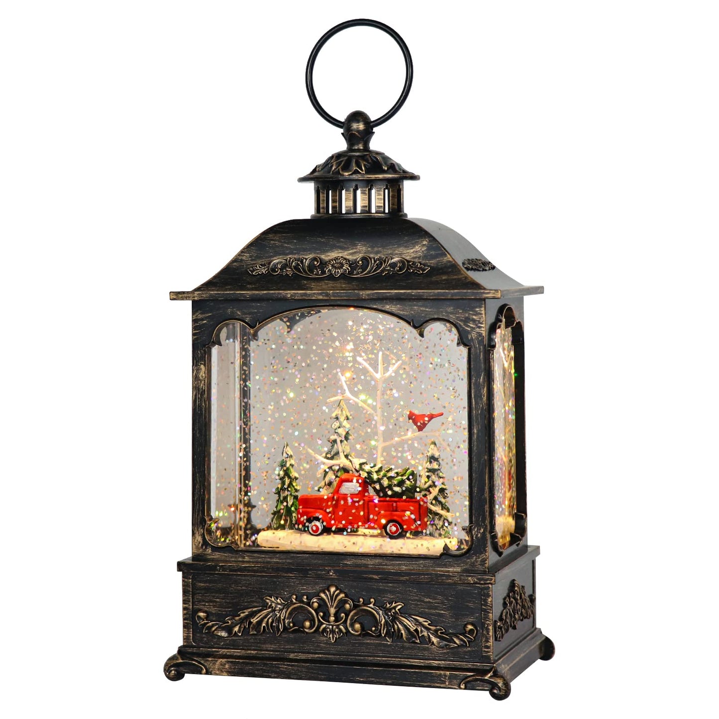GenSwin Christmas Car Snow Globe Lantern Battery Operated Water Swirling Glitter with 6H Timer, Musical LED Lighted Scene for Christmas Home Decoration Gift