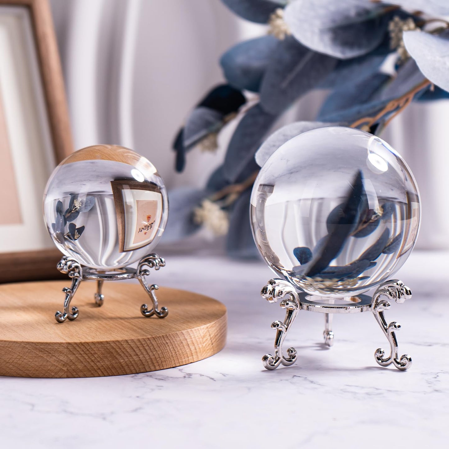 Clear Crystal Ball 80mm/3.2 Inches with Stand Ideal for Office Decor This Cool Things as a Photography Prop and Feng Shui Divination Sphere As Office Decor and Desk Decor Crafted from K9 Crystal.