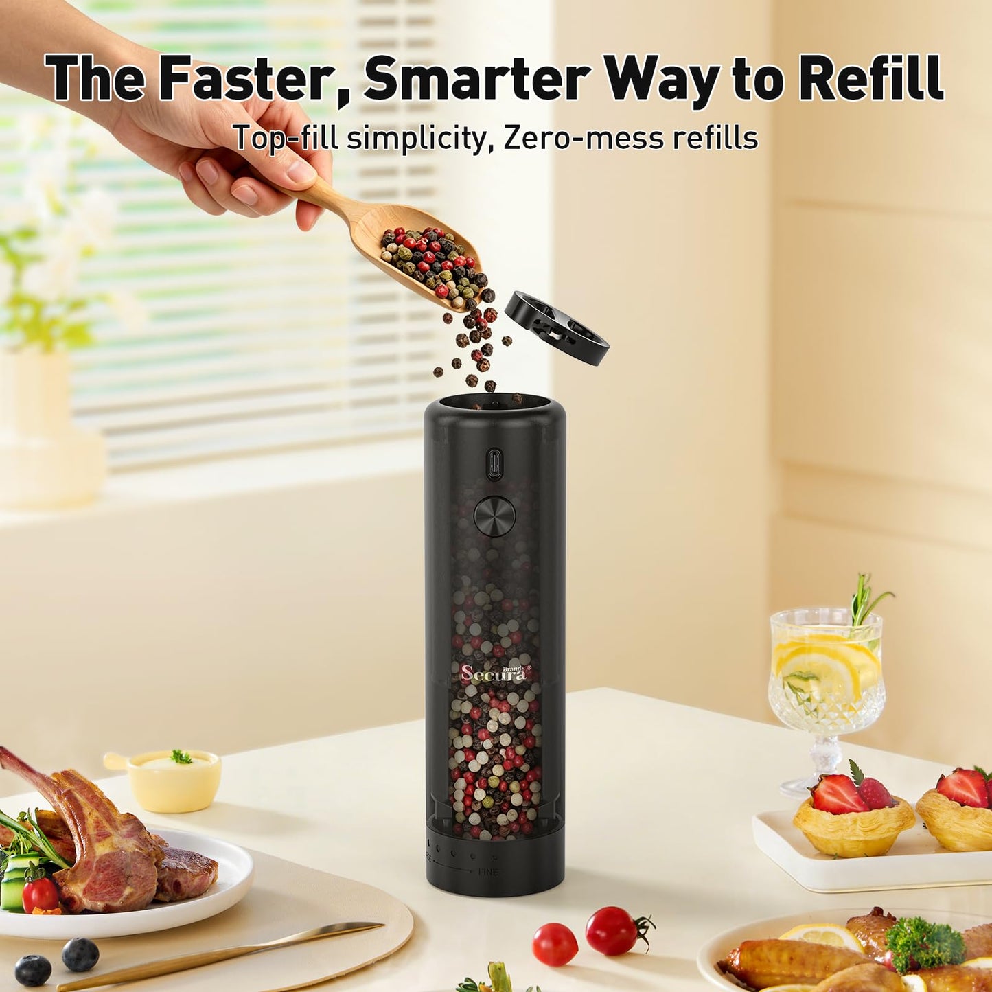 Secura Brands Electric Salt and Pepper Grinder, Black