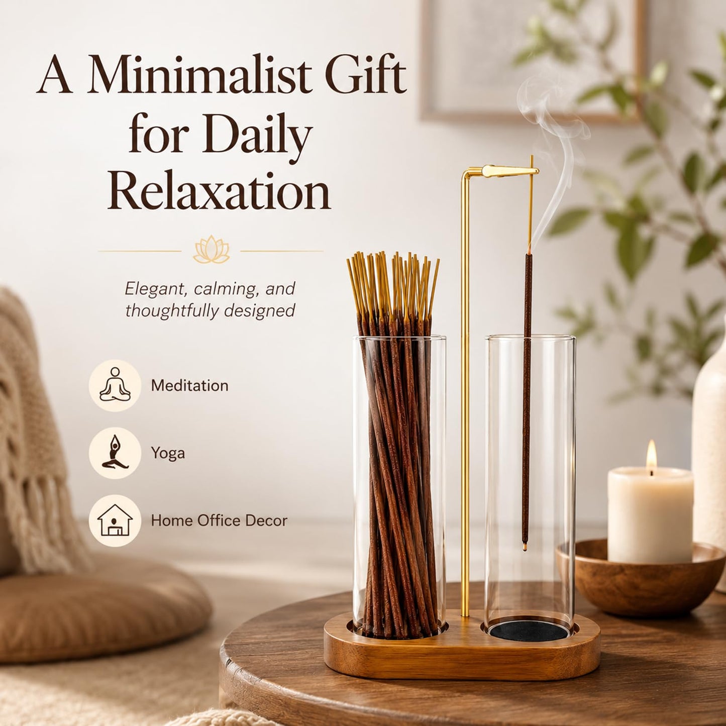 2 in 1 Incense Stick Holder - Glass Incense Holder with Ash Catcher & Incense Storage and Sticky Pads, Anti-Ash Flying Incense Stick Burner for Meditation Yoga Spa Home Office Decor