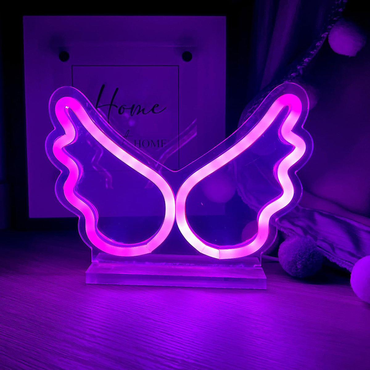 LED Wings Pink Neon Light Sign, USB Power Decorative Standing Light For Birthday Gift Dom Bedroom Party Decoration