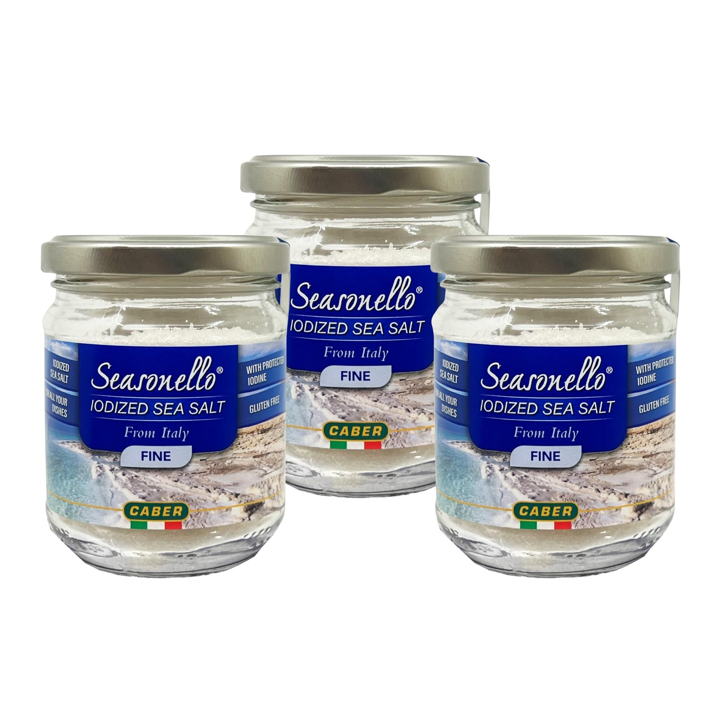 Sanniti Seasonello Fine Iodized Sea Salt, 7.05 oz – From The Sardanian Sea, Gluten-Free, With Protected Iodine, Great for All Your Dishes [Pack of 3]
