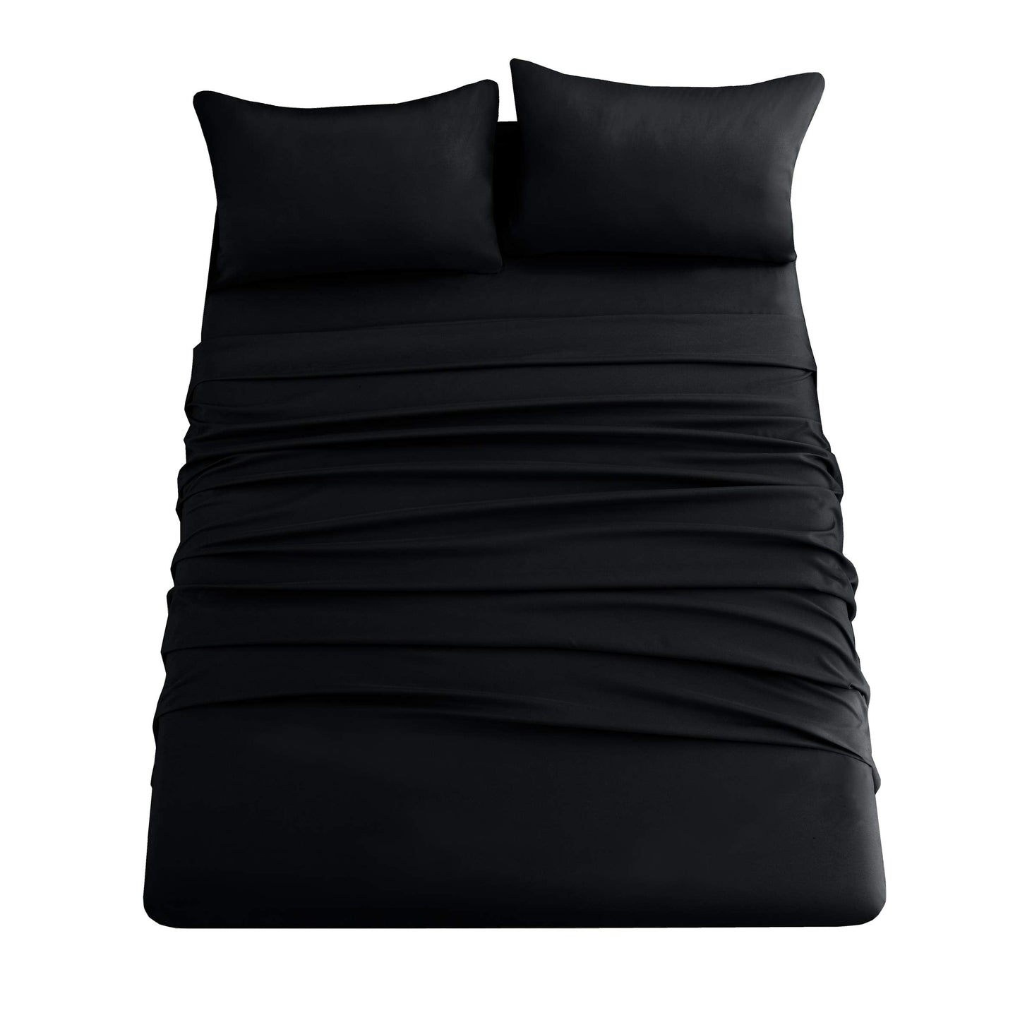 Ghooss King Size Sheets 4 Pieces Bed Sheet,100% Super Soft Brushed Microfiber 1800 Luxury Bedding,Deep Pocket,Wrinkle Free Fade & Stain Resistant(Black,King)