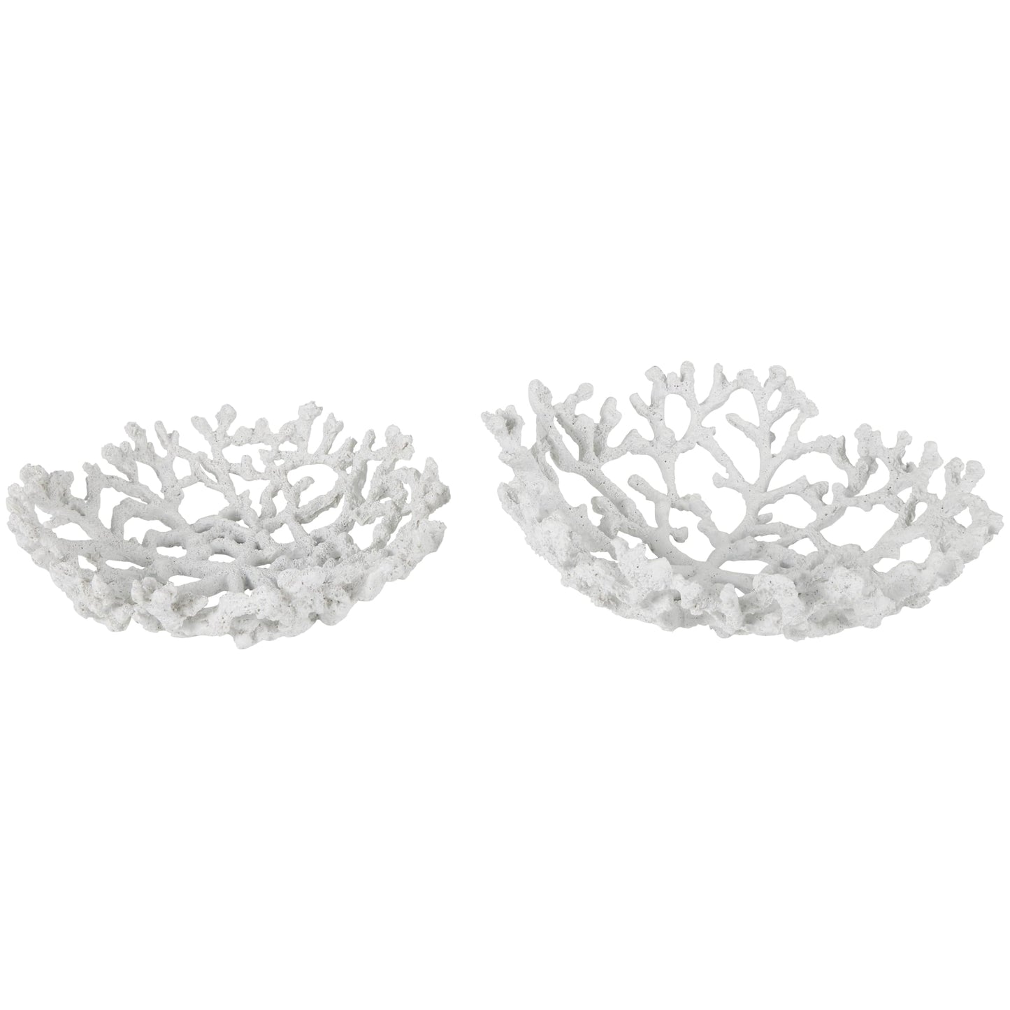 Deco 79 Resin Coral Decorative Bowl Decorative Bowl Textured Decorative Containers, Set of 2 Decorative Keepsake Boxes 13", 12"W, White