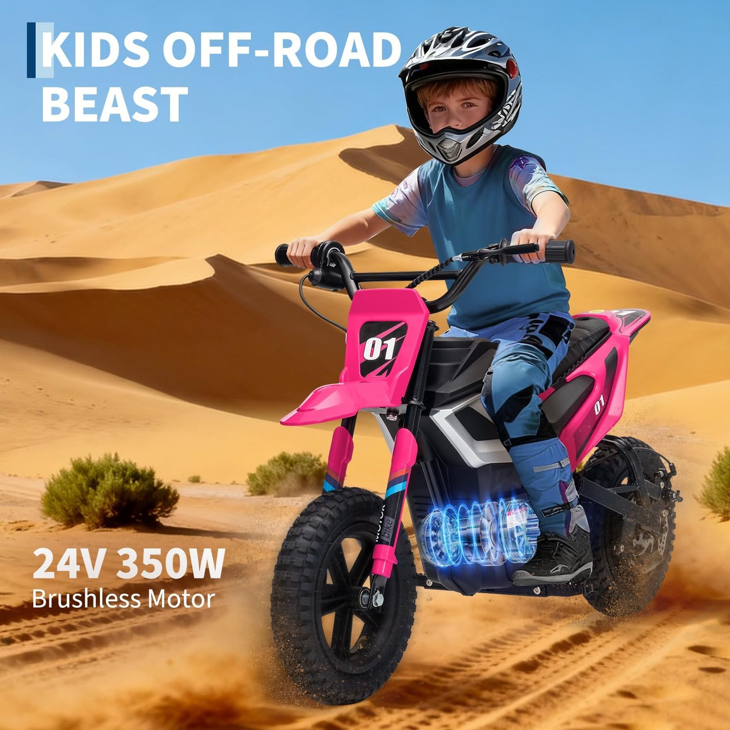 24V Electric Dirt Bike for Kids, 350w Electric Motorcycle for Kids - Up to 13.67Mile/h Long-Range, Ride on Motorcycle with Rear Wheel Suspension, 12 Miles Range, Twist Grip Throttle, Rubber Tire