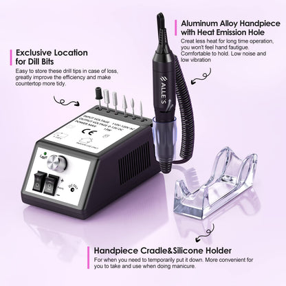 Professional Nail Drill Machine 30000 RPM Efile Electric Nail Filer Kit for Finger Toe Nails, Acrylic Gel Nails, Manicure Pedicure Drill with 6Pcs Nail Bits, 106Pcs Sanding Bands - Pink