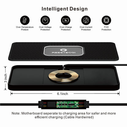 Wireless Car Charger Pad, REESTECQI 15W Wireless Charging Pad for Car Non Slip Phone Car Wireless Charger [40W Car Charger Included] for iPhone 17 16 15 14 13, AirPods 3/Pro 2, Samsung S26/S25/S24