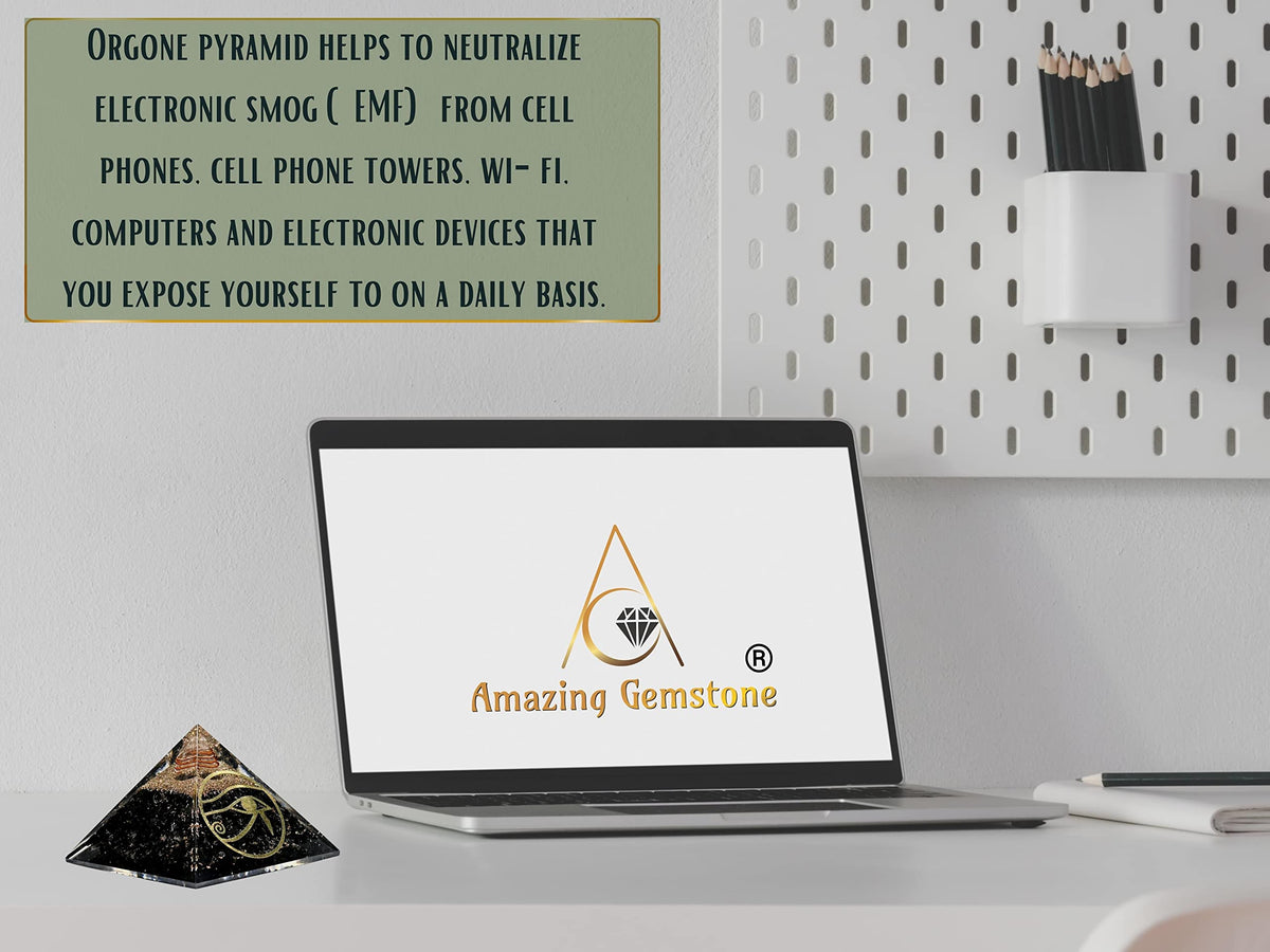 Amazing Gemstone Large Black Tourmaline Orgonite Pyramid | Eye of Ra Organ Pyramid for Positive Energy Healing