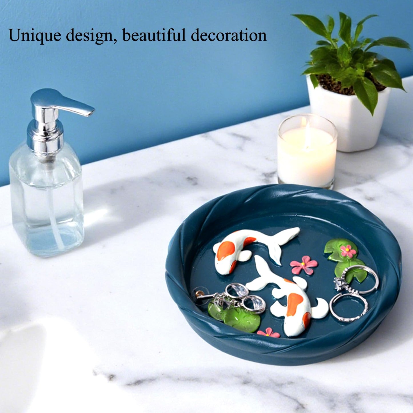 wowhalolo Koi Fish Ring Dish - Resin Jewelry Tray, Jewerly Holder for Women& Engagement Gift, Wedding Ring Holder for Ceremony, Key Bowl for Trinkets, Small Decorative Tray