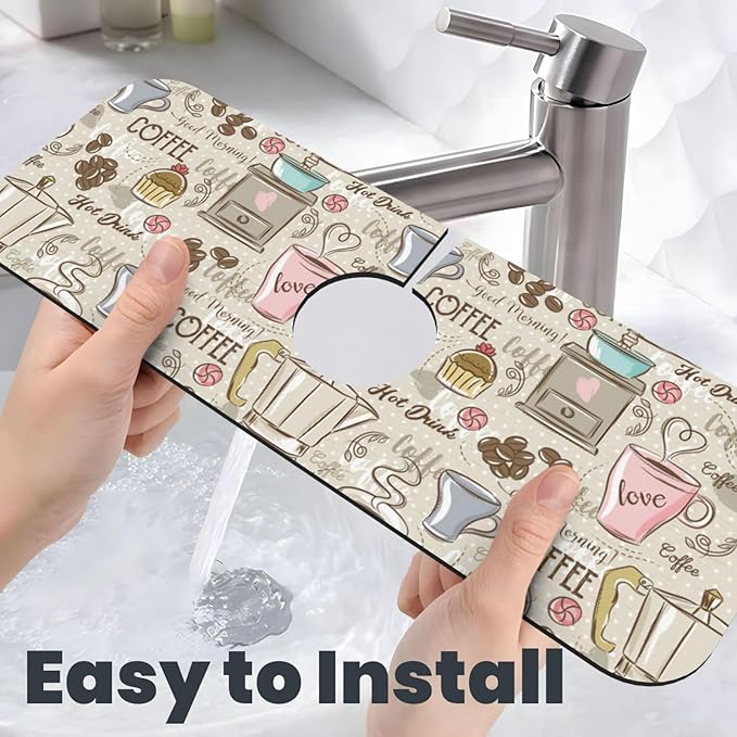 Coffee Time Vintage Espresso Machine Cupcakes Beans Kitchen Sink Splash Guard