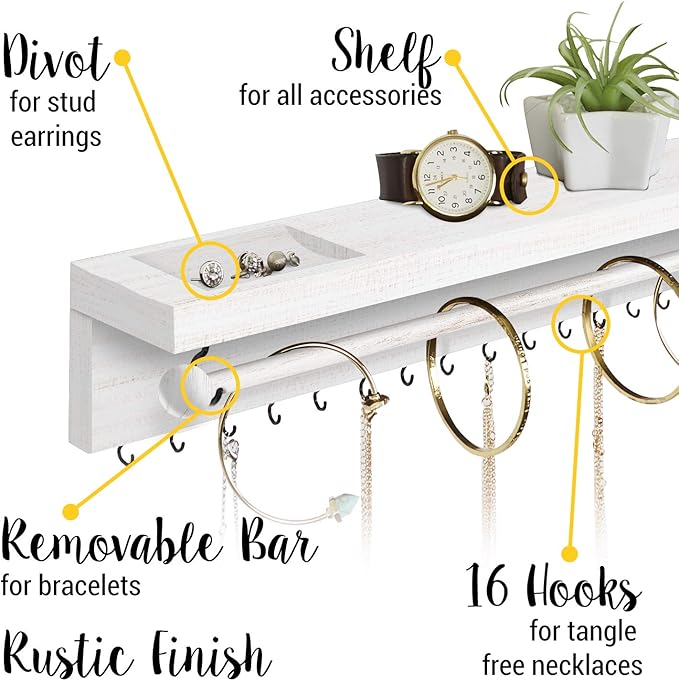 Rustic White Necklace Jewelry Organizer
