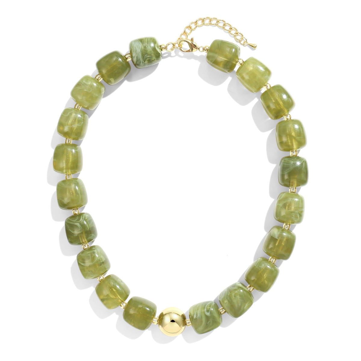 BREPINE Olive Green Chunky Necklaces for Women Multicolored Large Square Resin Beads Necklace Trendy Bold Statement Beaded Summer Candy jelly Vacation Choker
