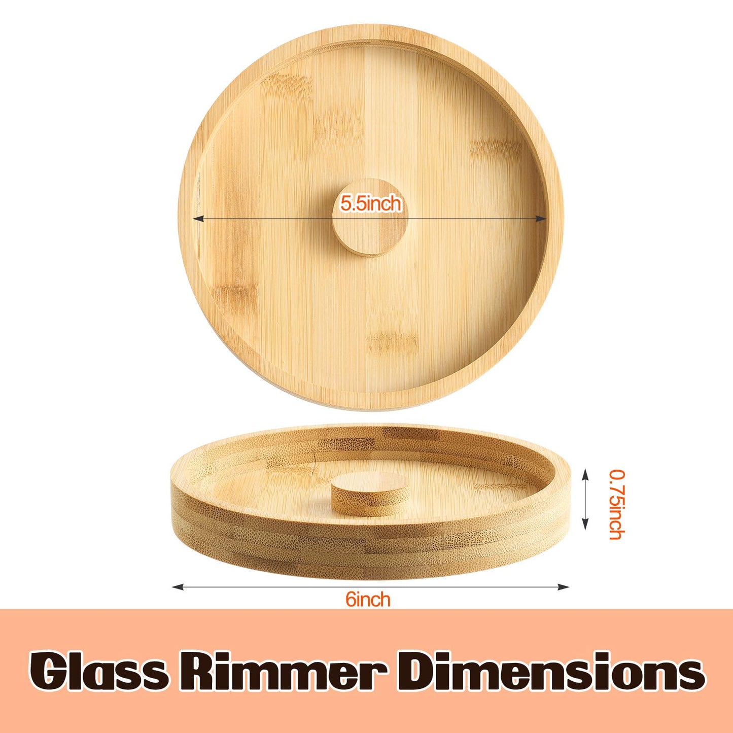 Ziliny 2 Pcs Margarita Salt Rimmer Set Glass Rimmer with Lid Home Bar Accessories Plate for Sugar Drinks Cocktails Bartender Tool Kit Party Restaurant, 5.9" Diameter (Bamboo)