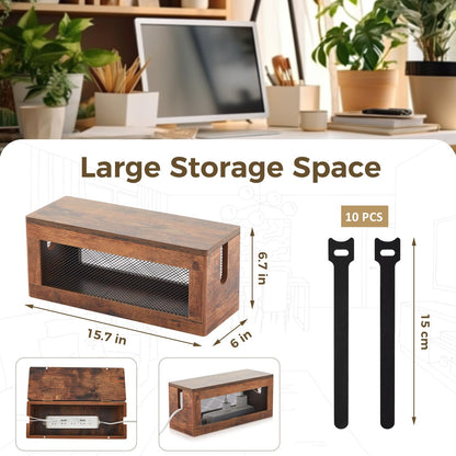 Chunful Extra Large Cable Management Box, 16'' Wood Cord Hider Organizer with Ventilation Nets & Organizer for Power Strip, TV Wires & Desk Cable Storage, Magnetic Lid Hide Floor Cables