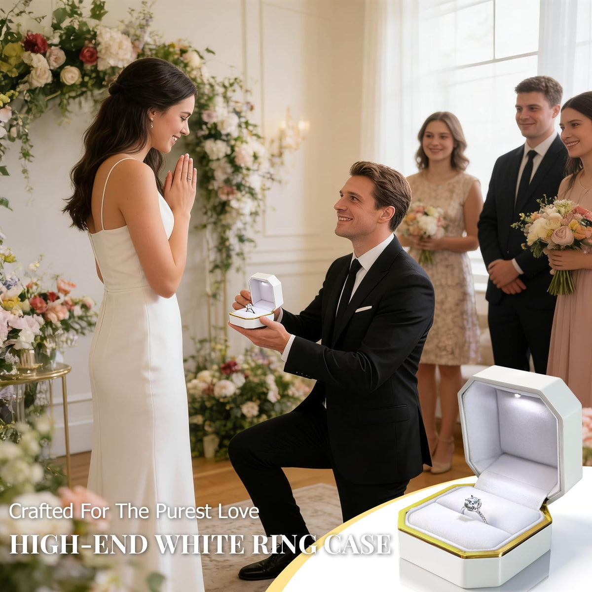 HONGYEXGCN LED Ring Box for Proposal Engagement Wedding Prepared for Gifts, Luxury Ring Box The Best Gits are for the People Who Matter Most to You,Square Velvet Case Jewelry Gift Box (Pure - white)