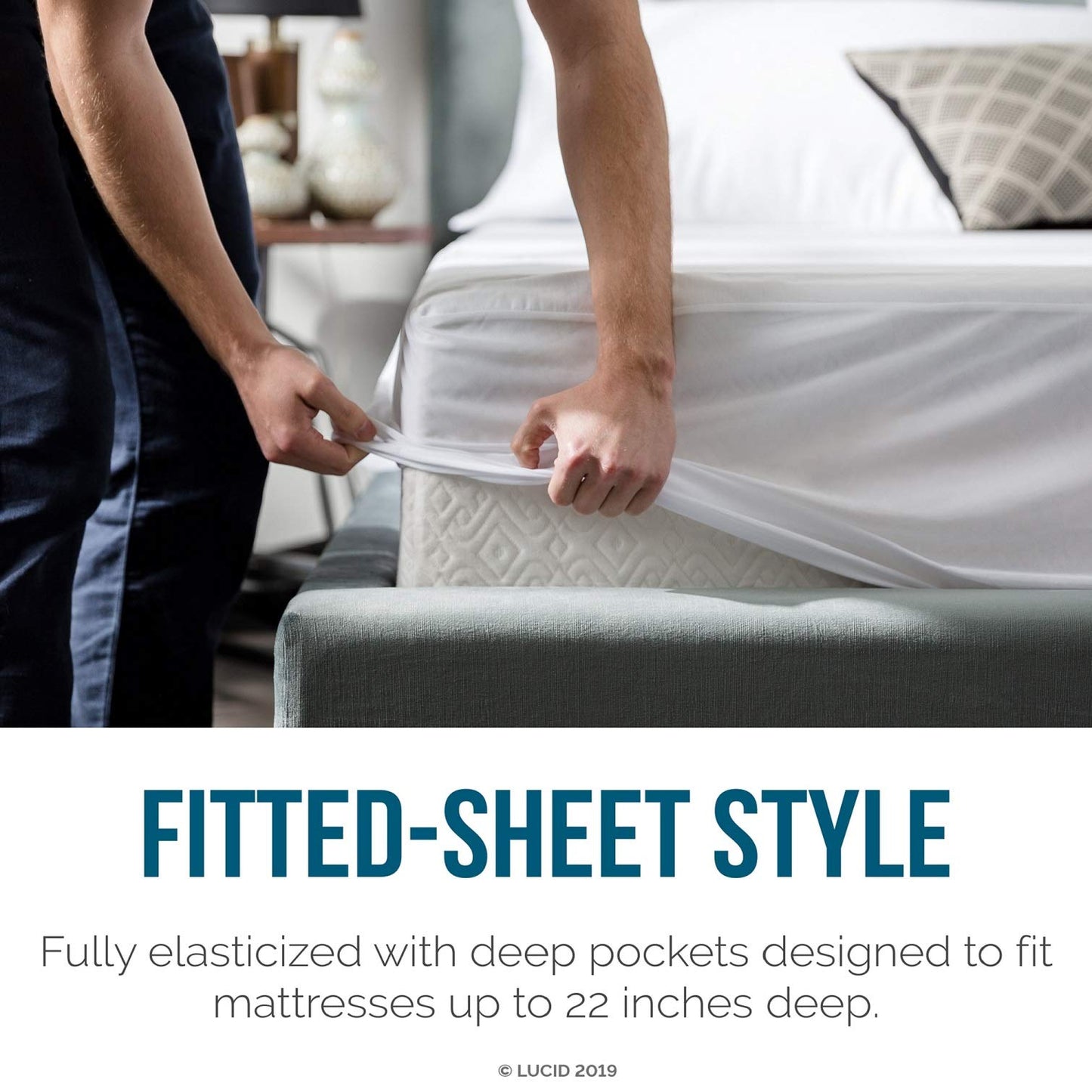 LUCID Premium Waterproof Mattress Protector, Queen Size – Fitted Sheet Style, Machine Washable – Cotton Terry Top Cover – Dorm Room Essential – White