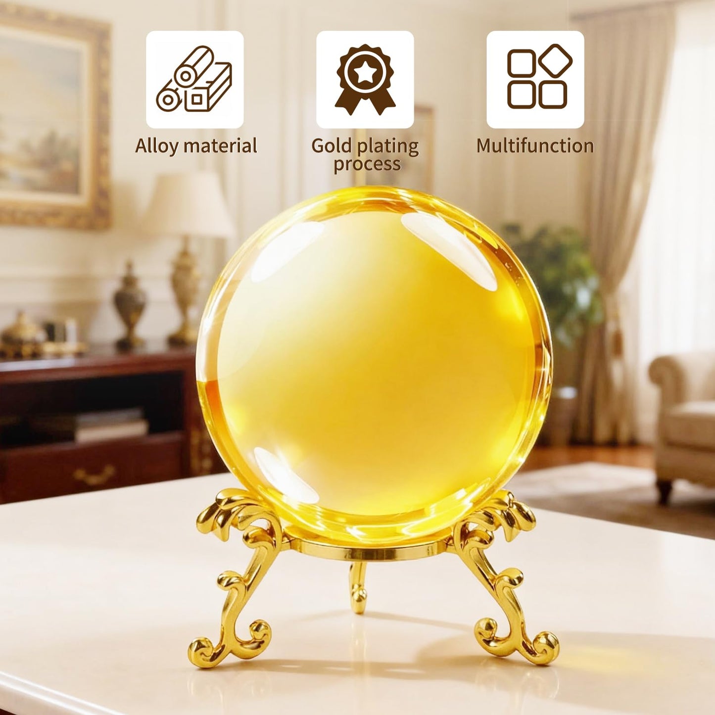 Dirvcp 10Pcs Gold Crystal Ball Stands, Gold Sphere Display Holder for 40mm-80mm Crystal Balls, Glass & Natural Stone Display Stand, Decorative Rock Organizer
