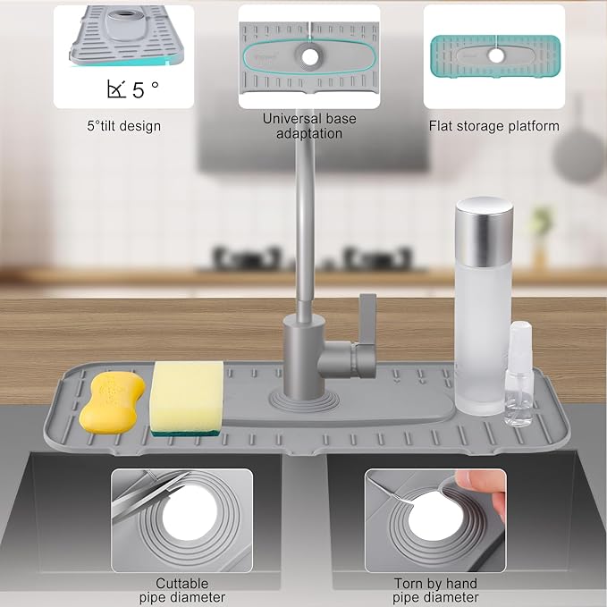 Upgraded Version Silicone Faucet Mat, Kingmall Kitchen Faucet Mat Silicone