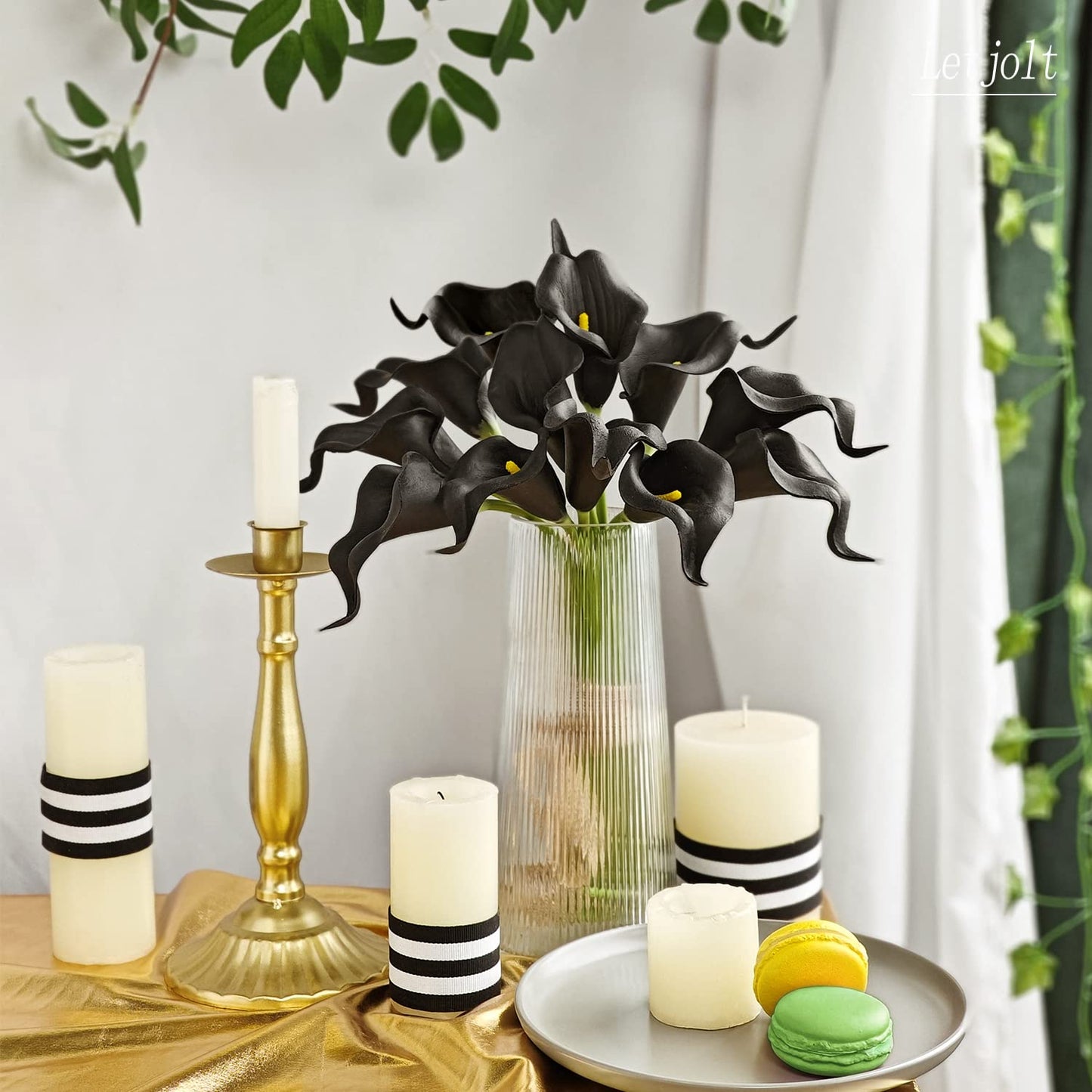 Letjolt Artificial Calla Lily Black Flowers for Wedding Bouquet Flower 12Pcs Home Decoration Faux Calla Lilies Flower, Black
