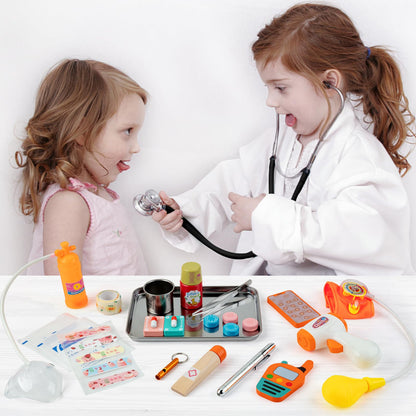 EFO SHM Doctors Set for Kids, Wooden 34-piece Kids Doctors Kit, with Real Stethoscope Portable Doctors Bag and Wooden Syringe, Role Play Toys for 3 4 5 6 Year Old Girls and Boys