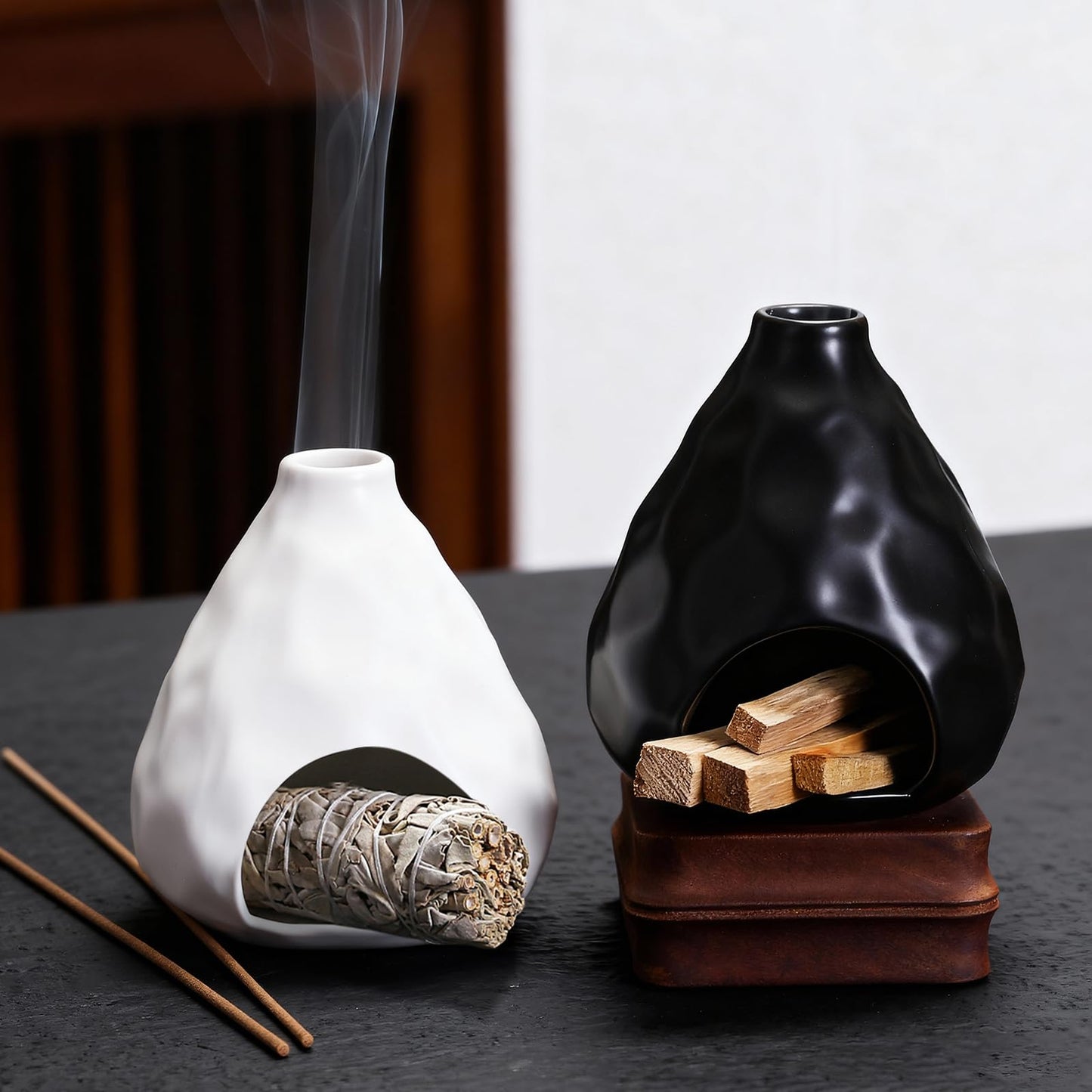 Palo Santo Sticks Holder Ceramic Incense Burner Holder Smudge Bowl for Sage Incense Cone Yoga Spiritual Meditation Room Home Decor Gift Mini Chiminea Ash Catcher