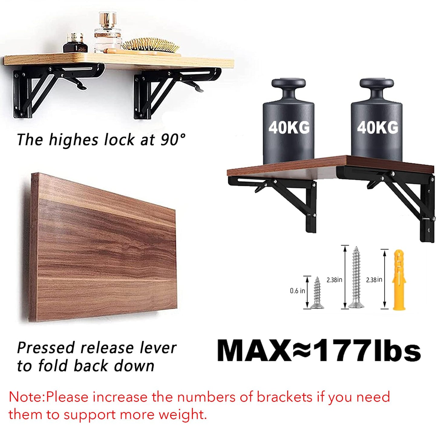 Folding Shelf Brackets - 24 Inch 2 Pcs Heavy Duty Metal Collapsible Triangle Shelf Bracket, DIY Wall Mounted Shelf Bracket, Space Saving for Bench Table