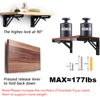 Folding Shelf Brackets - 24 Inch 2 Pcs Heavy Duty Metal Collapsible Triangle Shelf Bracket, DIY Wall Mounted Shelf Bracket, Space Saving for Bench Table
