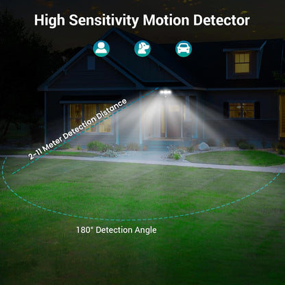 TONGLIN Security Light Outdoor, 4200LM 75LED Wiring Motion Sensor Lights, 42W 3-Head Angel Adjustable Flood Light with Remote Control, IP66 Waterproof Garden Light for Porch Patio Driveway Pathway