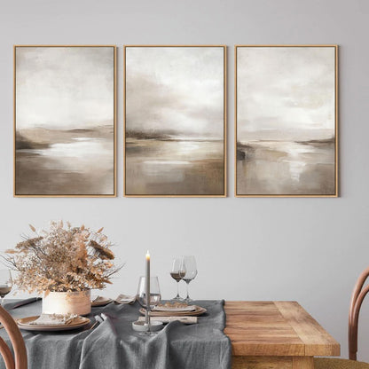 SAFERRYHOME Neutral Abstract Framed Wall Art - Minimalist Modern Nordic Calm Canvas Print Set, Landscape Shapes Earth Tone Illustrations Decor for Living Room, Bedroom - 3 Panels 16x24 Inch