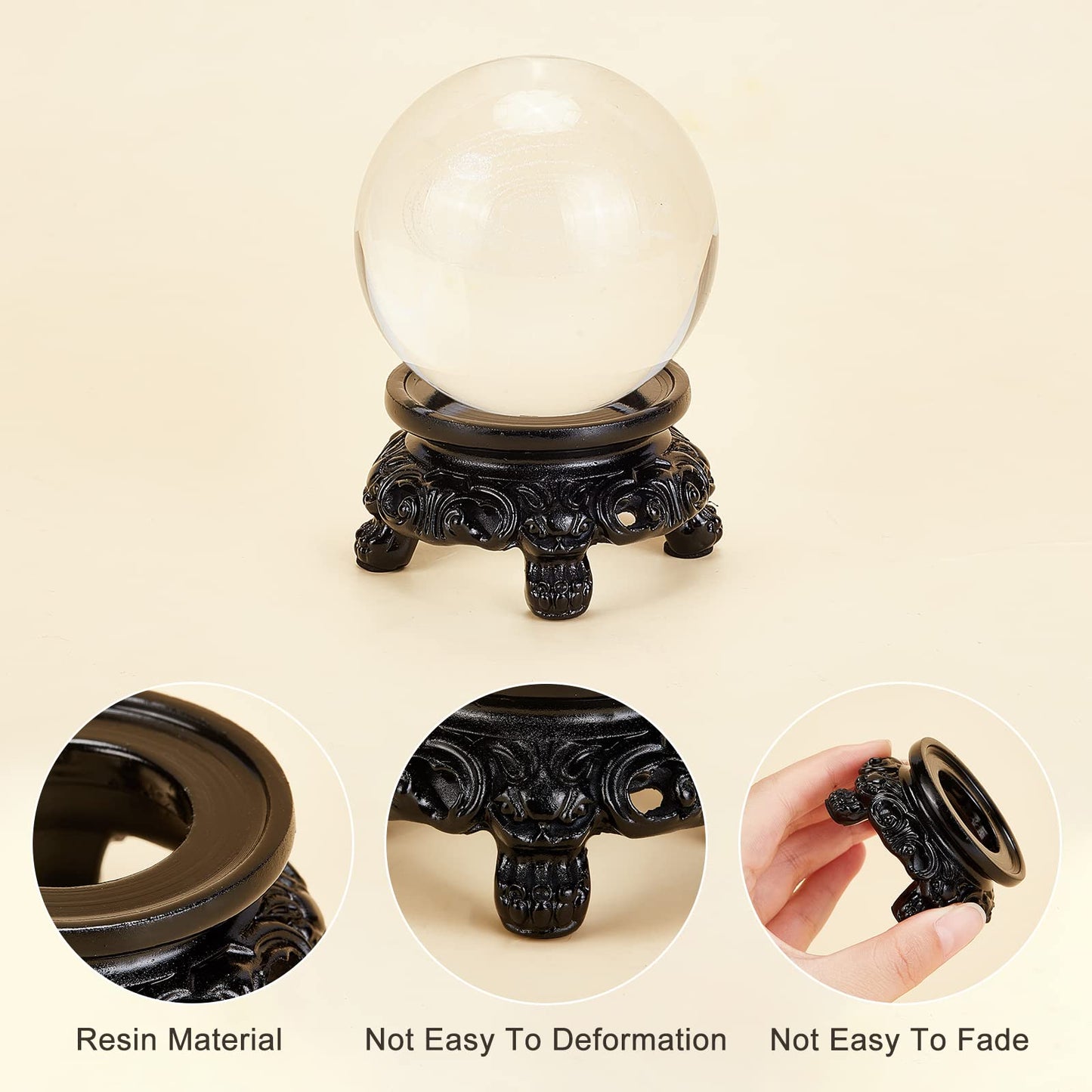 AHANDMAKER 3 Pcs Black Crystal Ball Display Stand Pedestal, 3 Size Small Resin Sphere Stand Gazing Ball Holder Pendulum Plate Stand for Display Crystal Ball Stone Quartz Ball Orb Home Table Decor