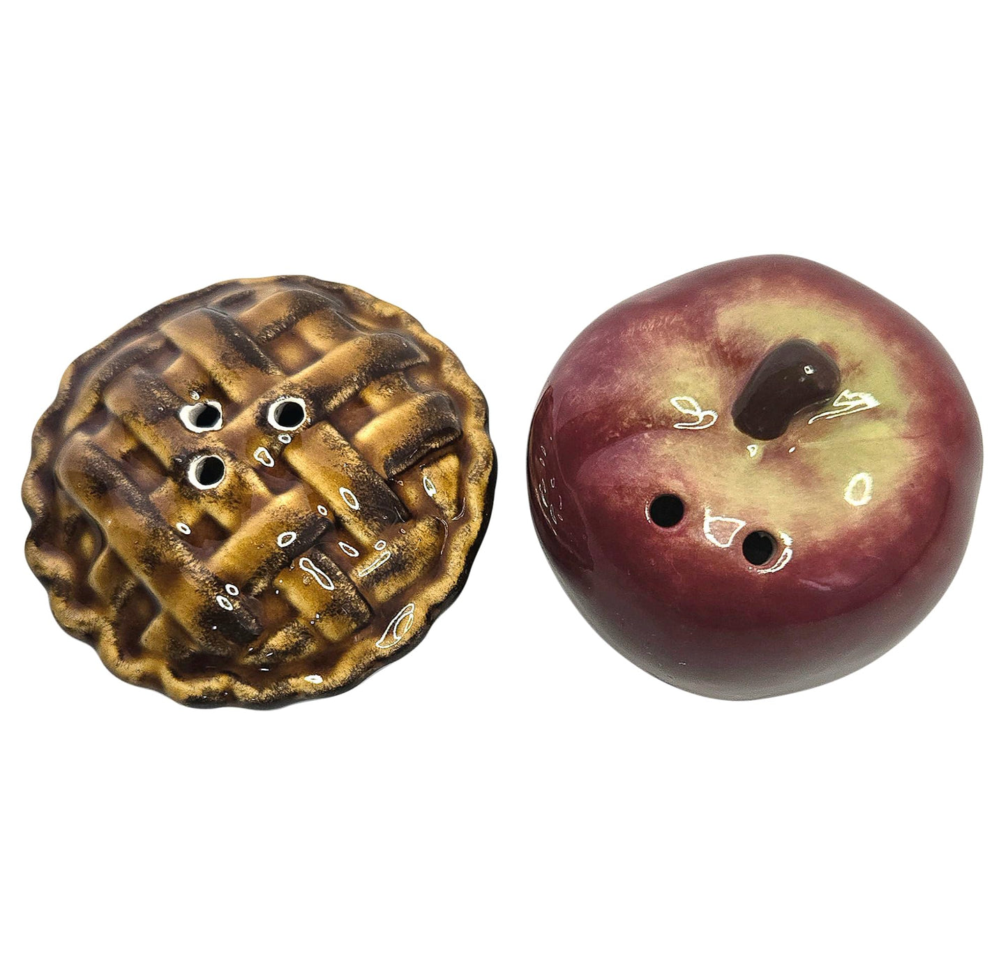 Apple & Apple Pie Mini Ceramic Salt & Pepper Shaker Set, 1.75 x 1.75 x 1 inches