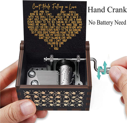 CAMKONG Can't Help Falling in Love Music Box, for Women, Men,Vintage Wooden Hand Crank Music Box,Gifts for Lover, Boyfriend,Girlfriend (Black)
