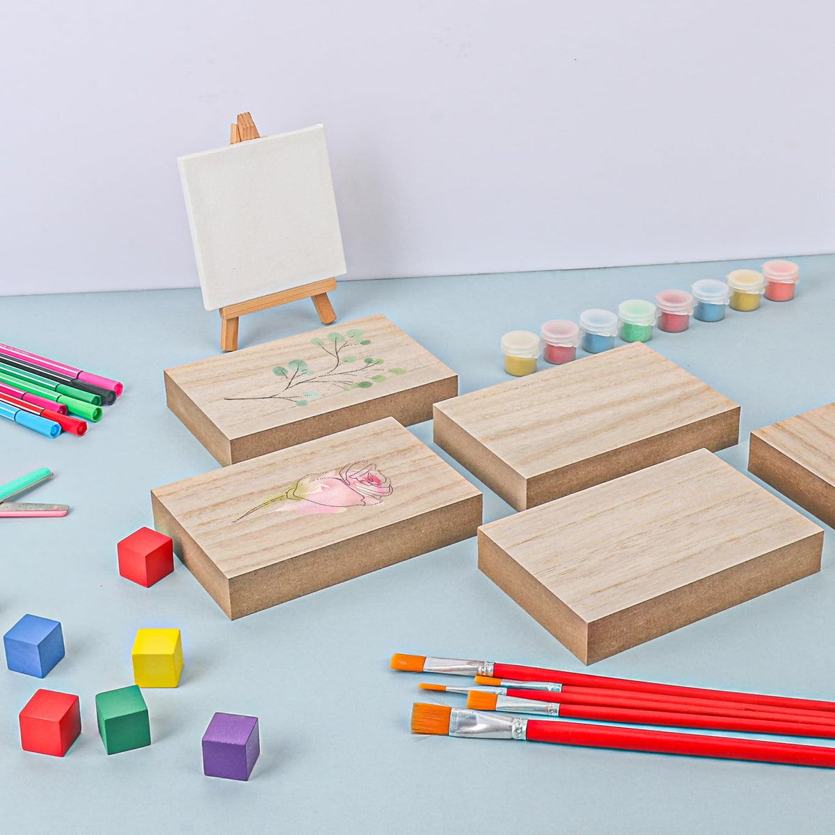 Geytetqi 10 Pack Unfinished MDF Wood Rectangle Blocks, 3.9 x 5.9 Inch Wooden Blocks for Crafts, DIY Projects, and Custom Decor