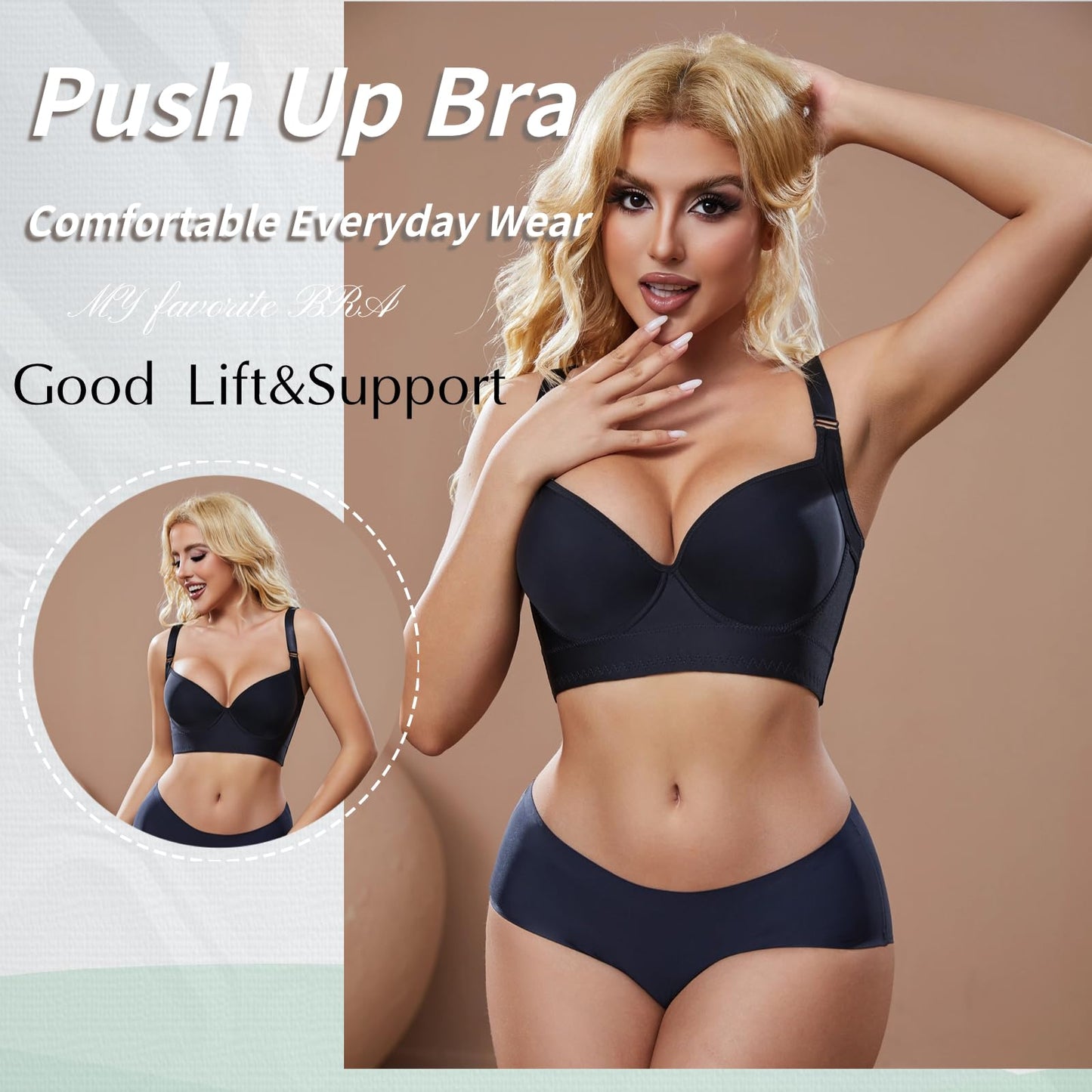 Simpyiss Womens Push Up Bra - Back Smoothing, Add One Cup, Daisy Bra (Black, 38B)
