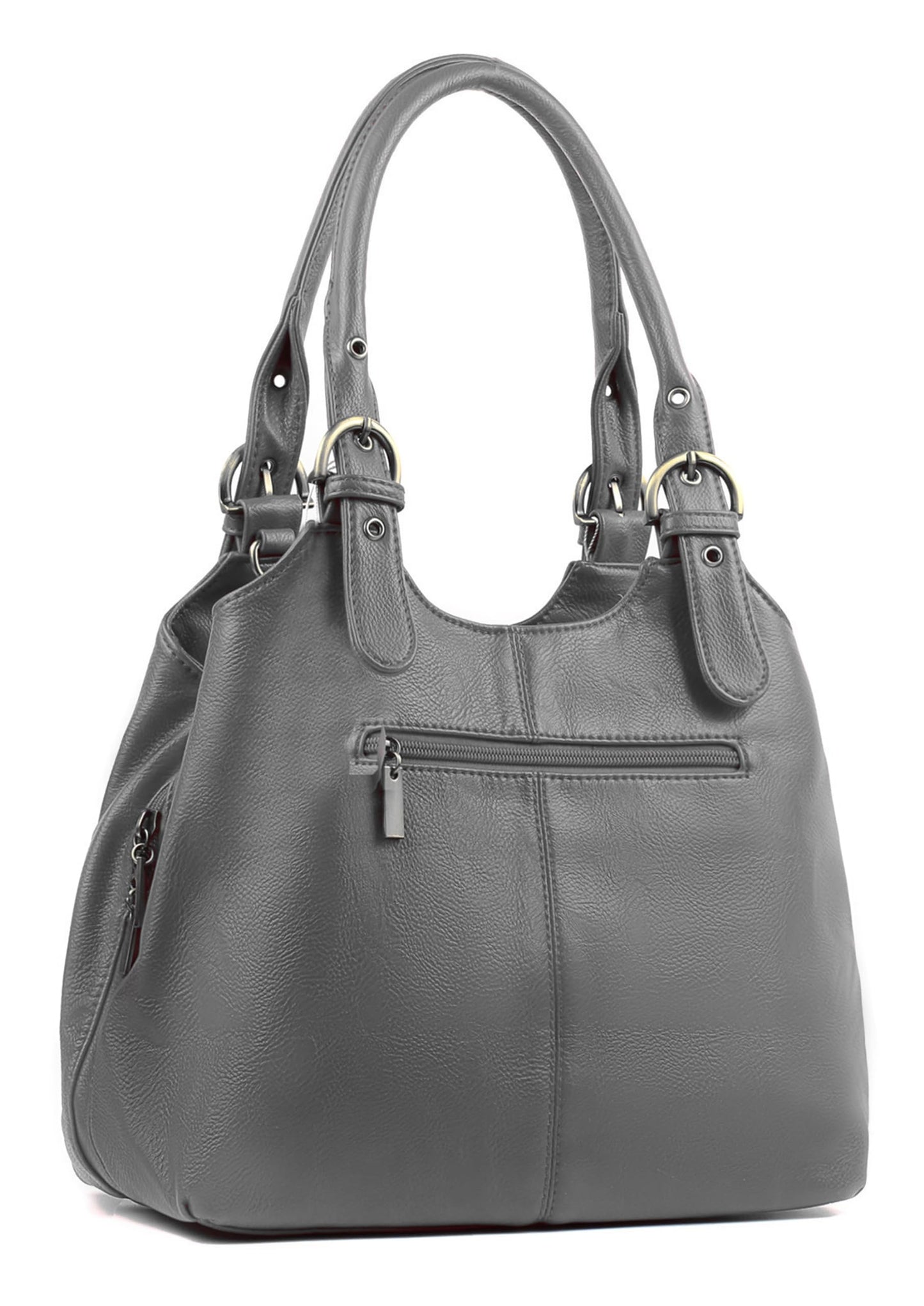 AOSSTA Women's Tote Bag Multi Pockets Soft Leather Hobo Shoulder Bags With Long Strap Ladies Handbags Large Crossbody Bags (Black)