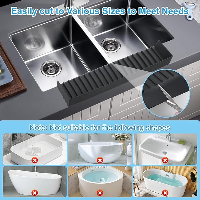 Silicone Sink Edge Protectors 4" x 24", Upgrade Kitchen Sink Splash Guards