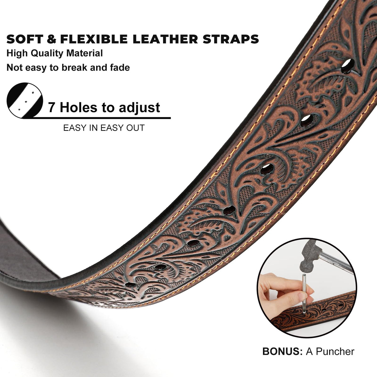 BELTROAD Western Leather Belt Strap for Men Women Cowboy Cowgirl Leather Mens Belts for Jeans Birthday Christmas Belt Gifts