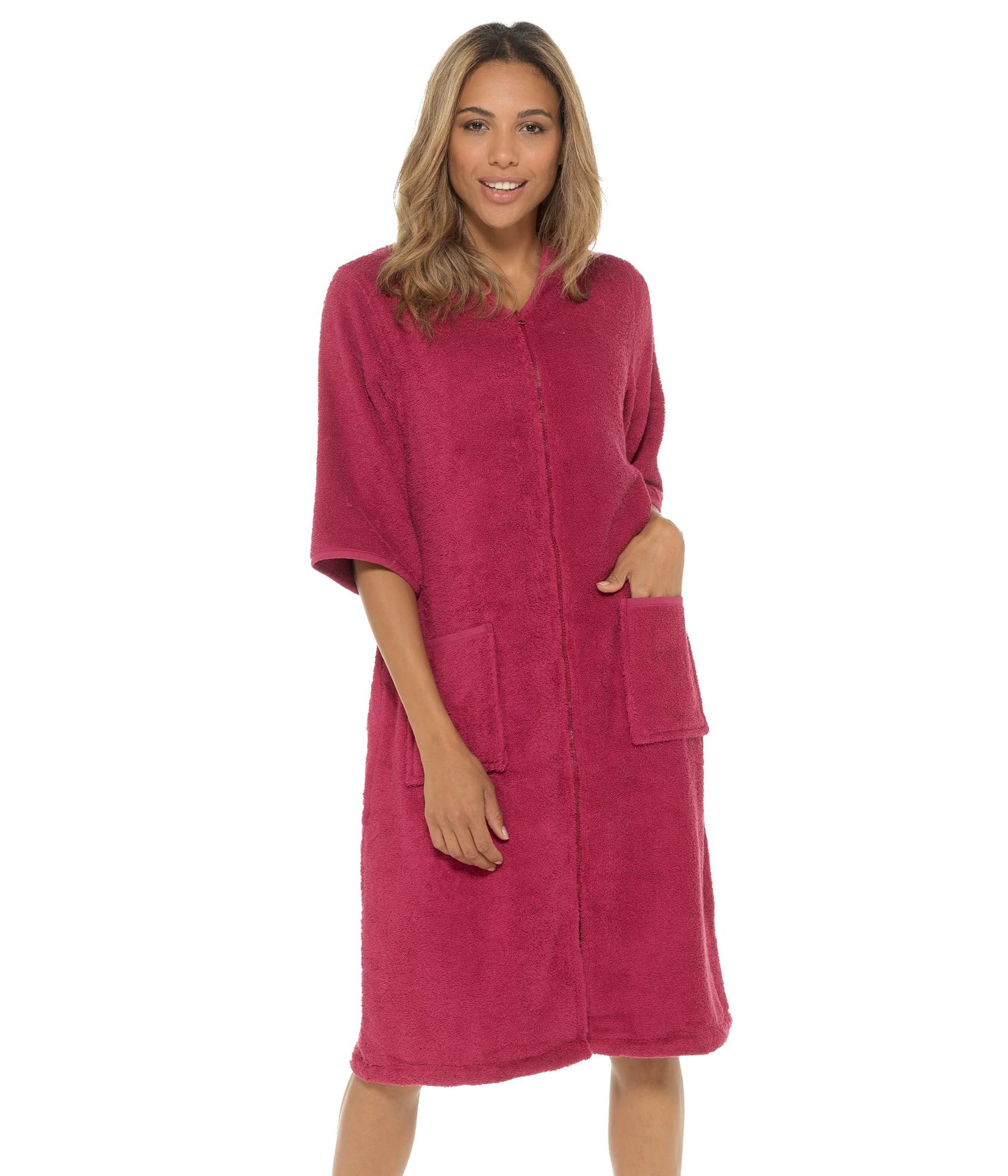 Ladies Undercover Zip Towelling Robe LN728 Wine 14-16