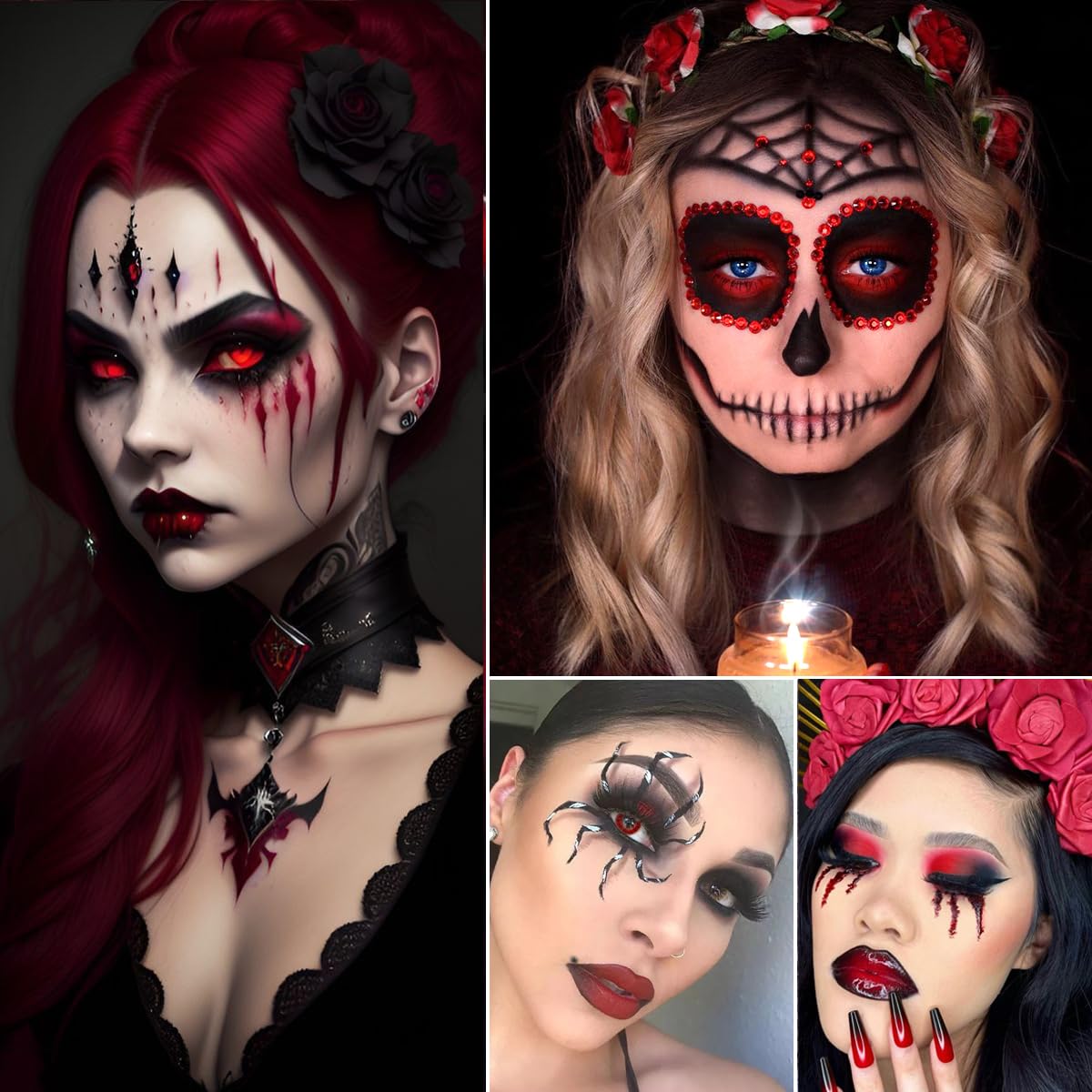 Black Red Eyeshadow Palette, Highly Pigmented True Red White Dark Grey Goth Smoky Eyeshadow Palette, 6 Color Matte Shimmer Burgundy Metallic Halloween Makeup Palette for Zombie Vampire Clown,Blendable