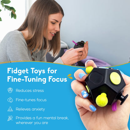 PILPOC Fidget Cube Dodecagon for Reducing Anxiety, Fidget Toy for Adults and Kids, Anxiety Cube Toy – Black