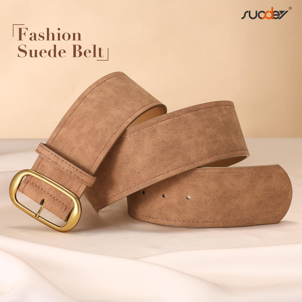 SUOSDEY Women Wide Waist Belt for Dresses Suede Chunky Belt with Gold Buckle Fashion Thick Waist Belt for Women Dresses