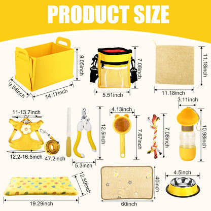 Abbylike 50 Pcs Puppy Supplies Starter Kit for Small Dogs Puppy Essentials Includes Leash, Bowls, Teeth Brushes, Water Bottle, and More Accessories for Dogs Pet Day Welcome Gift(Yellow)