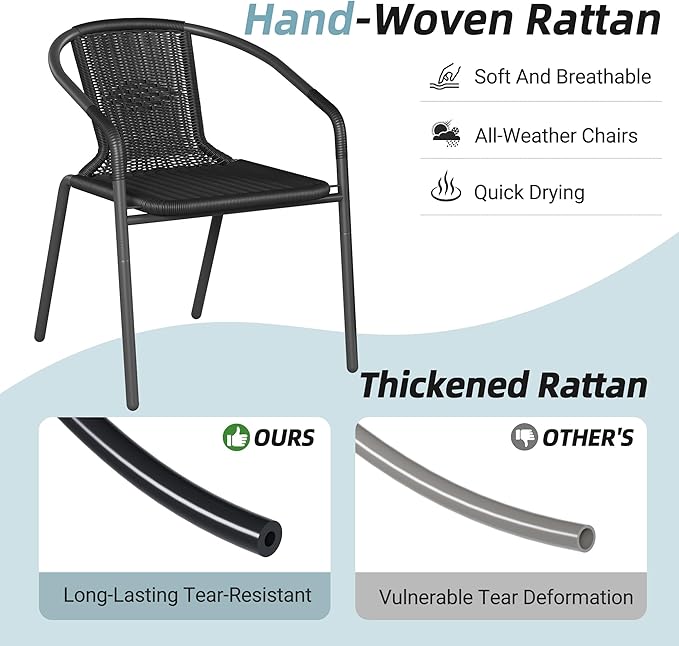 Amopatio Outdoor Dining Chairs Set of 4, Stackable Patio Chairs, Rattan Wicker Patio Chairs Set of 4, Bistro, Garden, Yard, Porch, Black