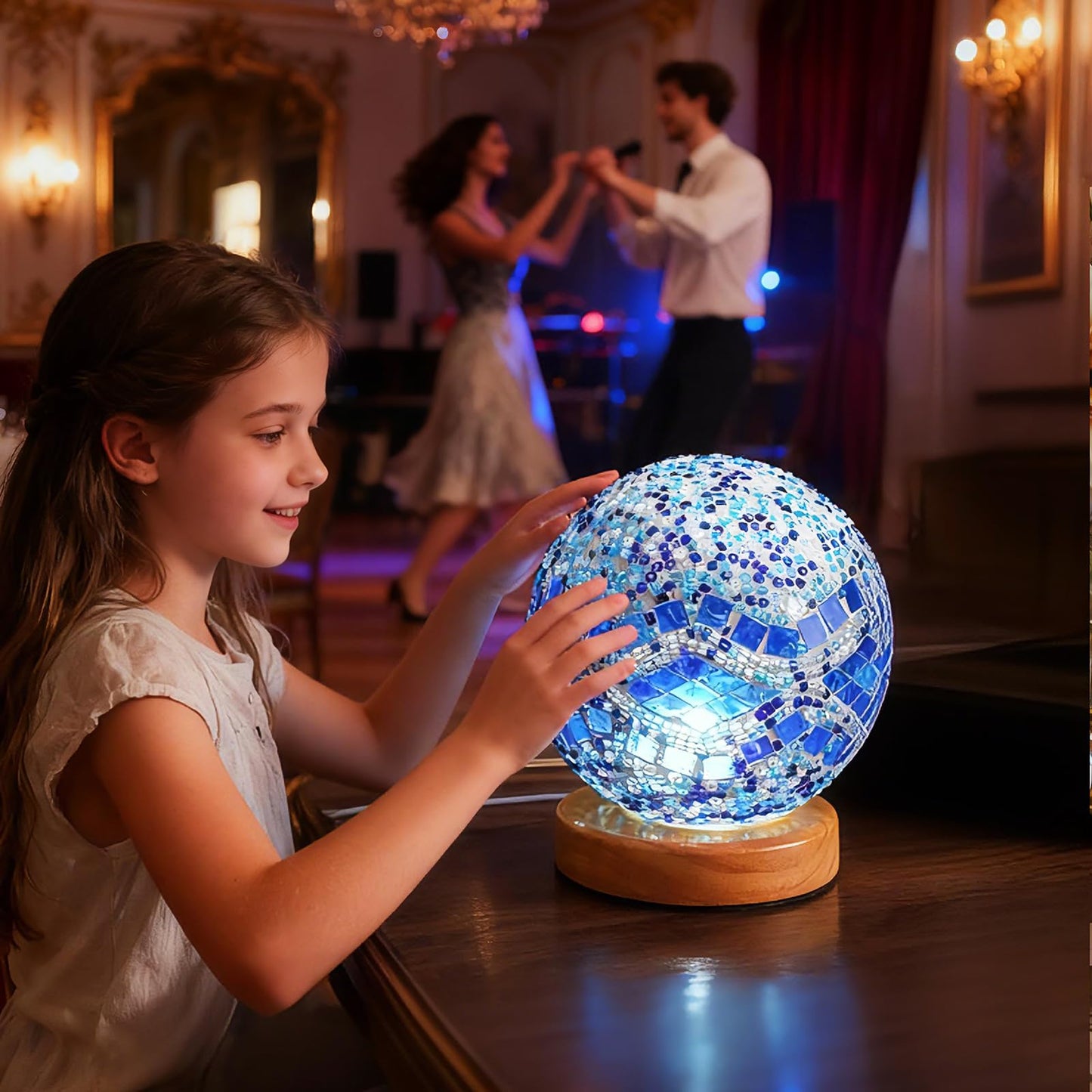wpdash Mosaic Table Lamp Stained Glass Light USB Power Dimmable Geometric Pattern Ambient Lamp for Restaurant Atmosphere Lighting Hotel and Club Decoration(Baroque B - Blue, Baroque)